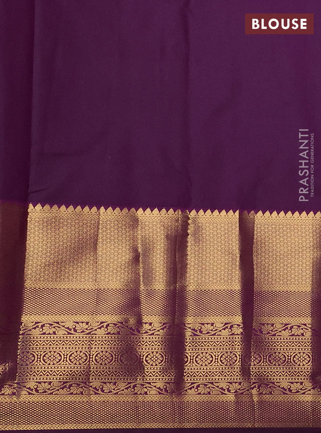 Bangalori silk saree deep purple with zari woven buttas and long zari woven border and Butta style