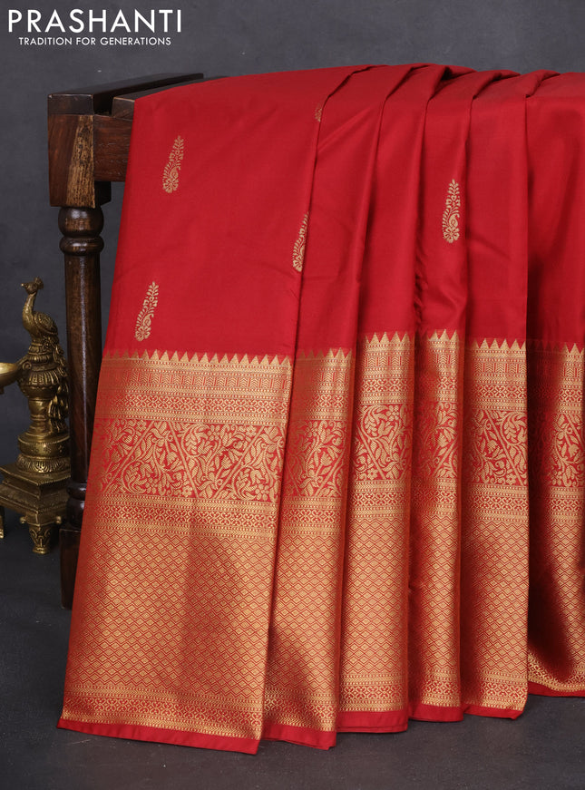 Bangalori silk saree maroon with zari woven buttas and long zari woven border and Butta style