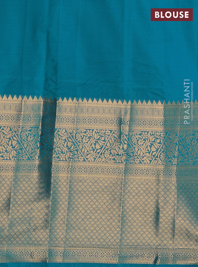 Bangalori silk saree cs blue with zari woven buttas and long zari woven border and Butta style