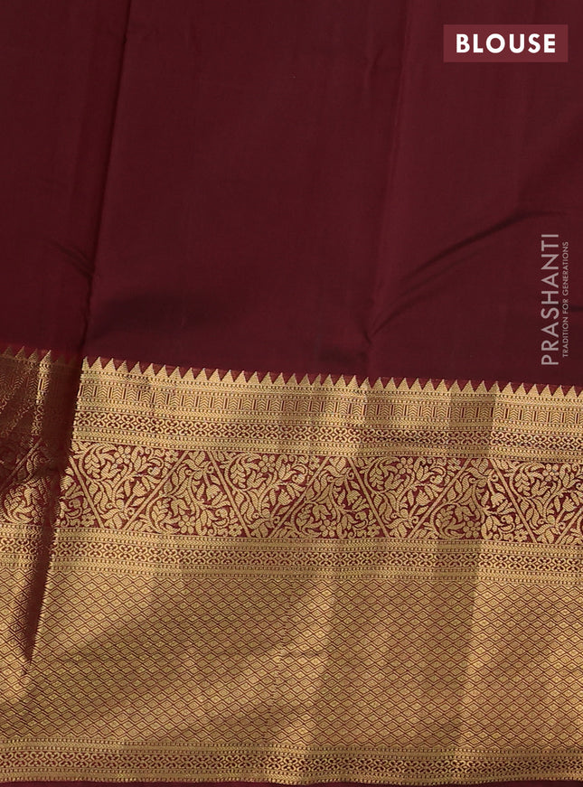 Bangalori silk saree deep maroon with zari woven buttas and long zari woven border and Butta style