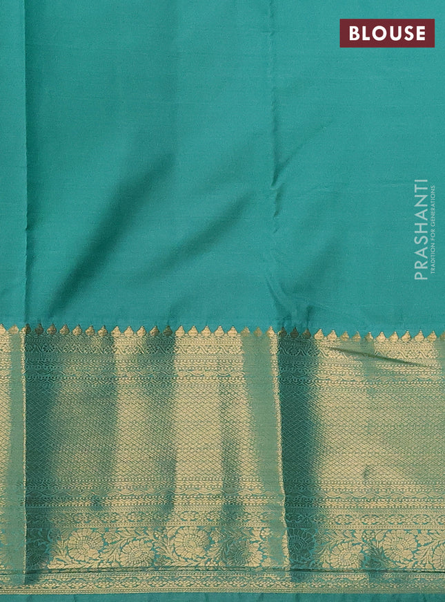 Bangalori silk saree fluorescent green and teal green shade with zari woven buttas and long zari woven border and Butta style