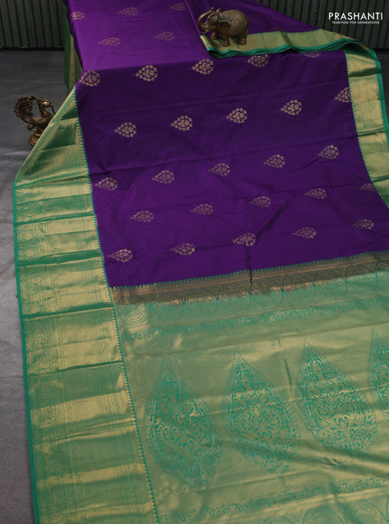 Bangalori silk saree violet and green with zari woven buttas and long zari woven border and Butta style