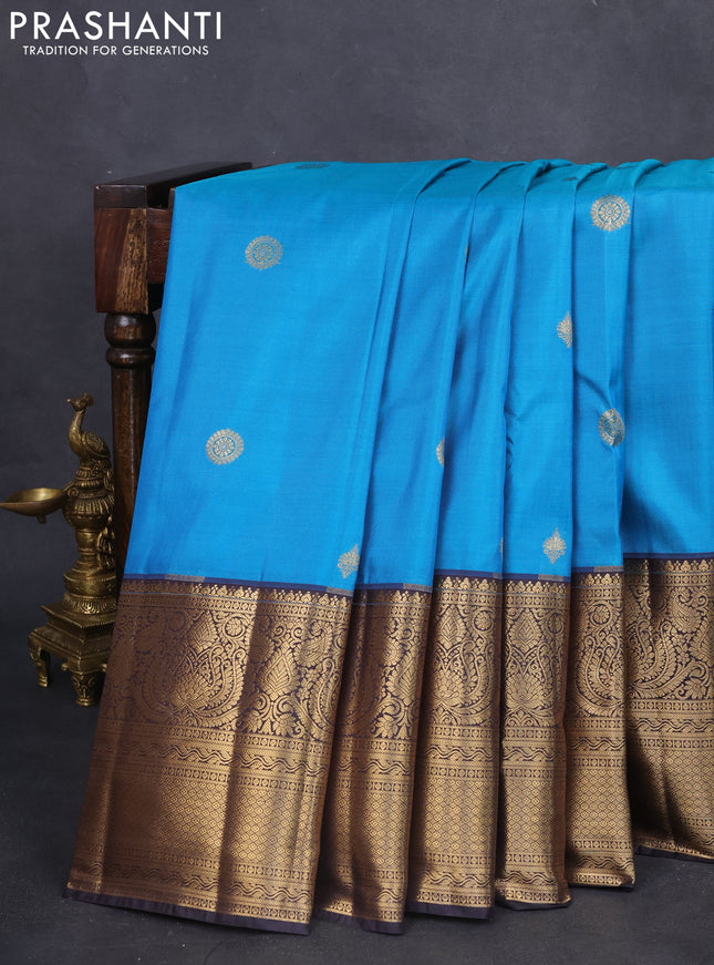 Bangalori silk saree dual shade of cs blue and deep jamun with zari woven buttas and long zari woven border and Butta style