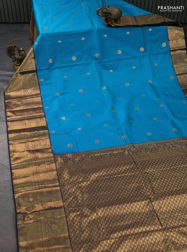 Bangalori silk saree dual shade of cs blue and deep jamun with zari woven buttas and long zari woven border and Butta style