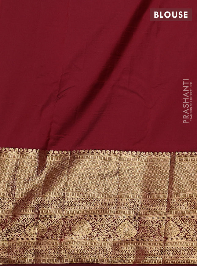 Bangalori silk saree deep maroon with zari woven buttas and long zari woven border and Butta style