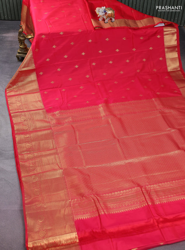 Bangalori silk saree reddish pink with zari woven buttas and long zari woven border and Butta style