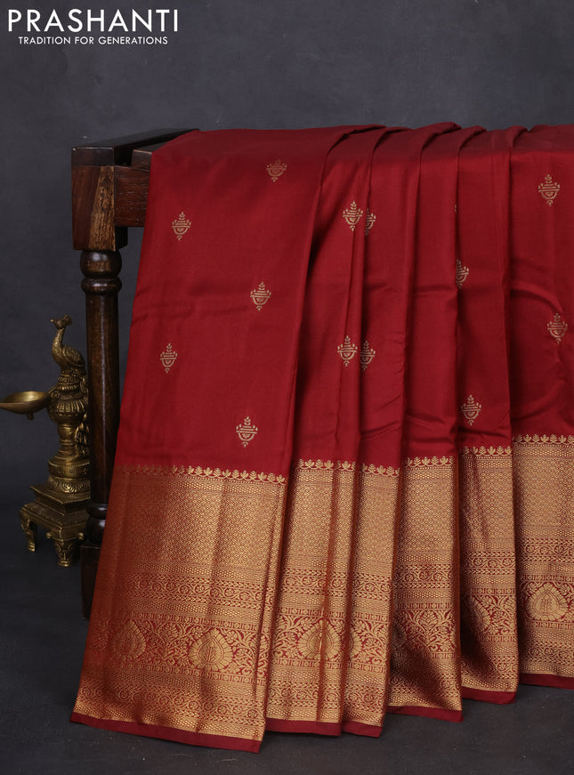 Bangalori silk saree maroon with zari woven buttas and long zari woven border and Butta style