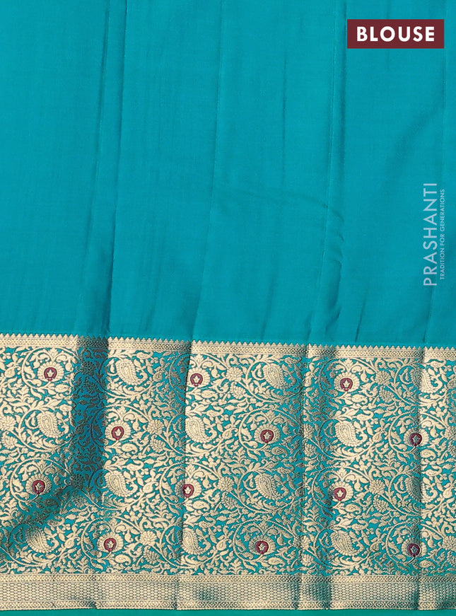 Bangalori silk saree wine shade and teal green with zari woven buttas and long zari woven border and Butta style