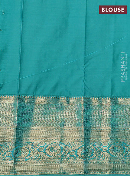 Bangalori silk saree yellow and teal green shade with zari woven buttas and long zari woven border and Butta style