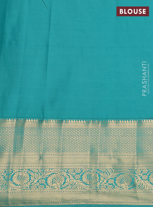 Bangalori silk saree deep purple and teal green shade with zari woven buttas and long zari woven border and Butta style