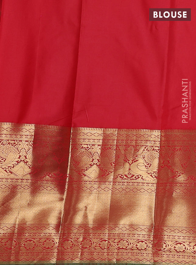 Bangalori silk saree red and green with allover zari woven buttas and long zari woven border and Butta style