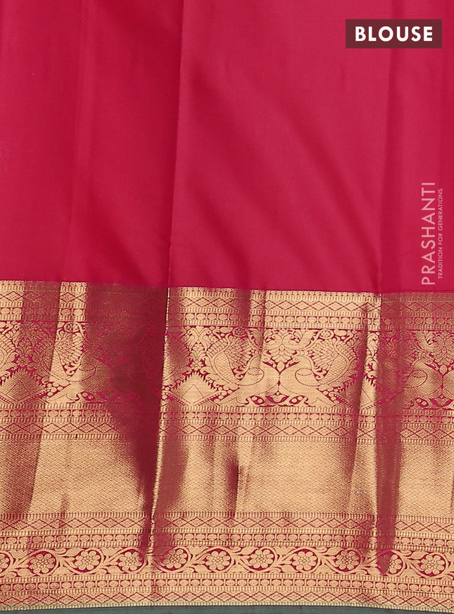 Bangalori silk saree reddish pink and dual shade of green with allover zari woven buttas and long zari woven border and Butta style