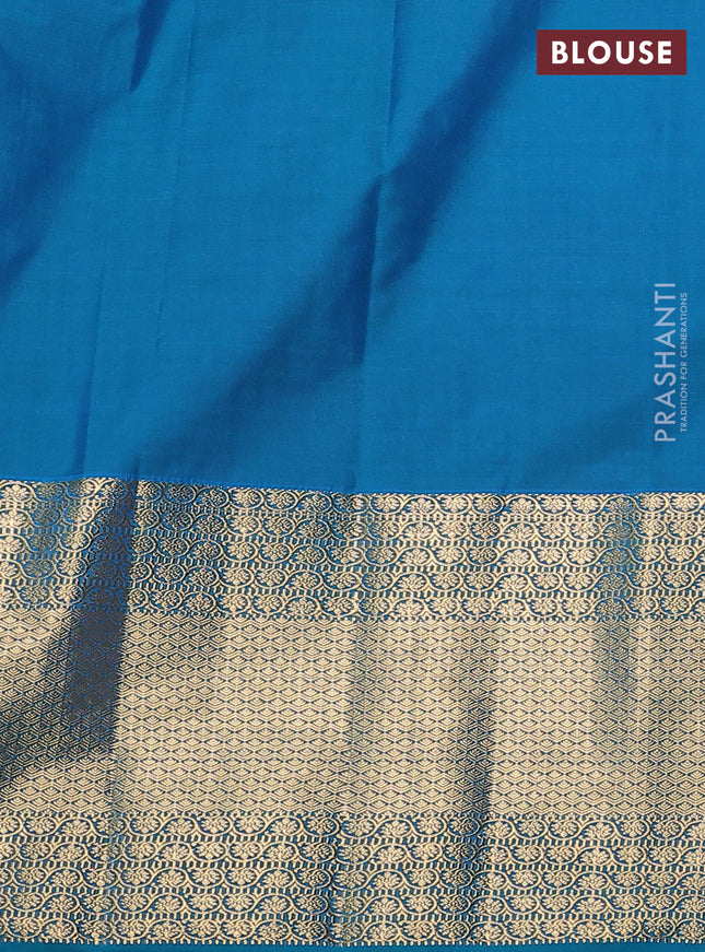Bangalori silk saree bottle green and teal blue with allover zari woven buttas and long zari woven border and Butta style