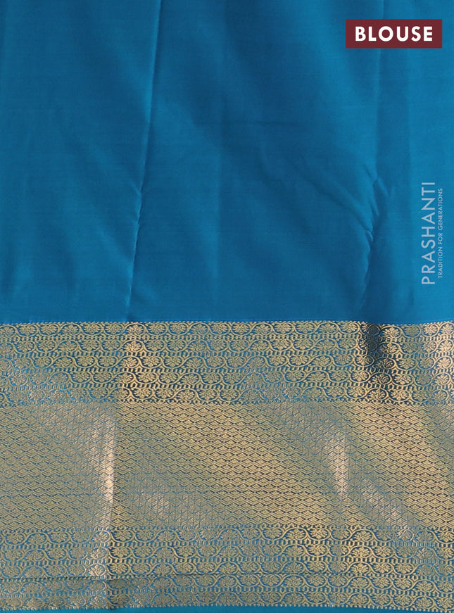 Bangalori silk saree dark blue and teal blue with allover zari woven buttas and long zari woven border and Butta style