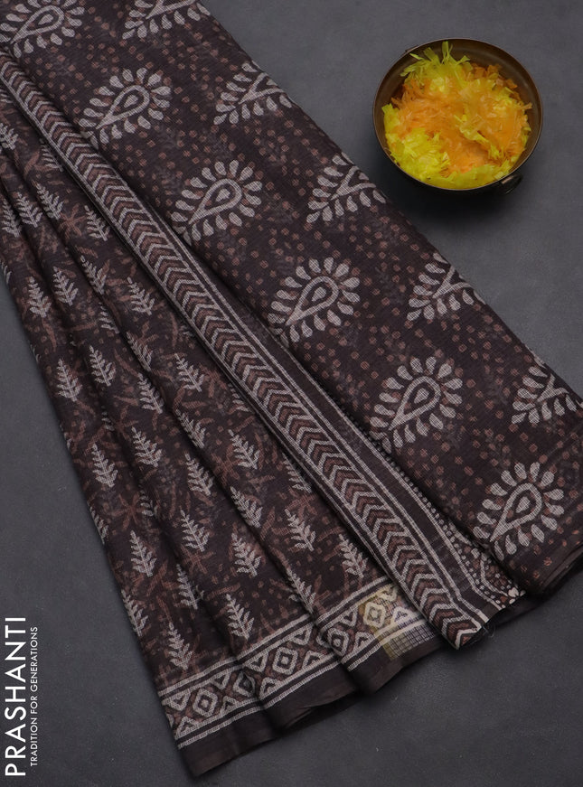 Kota doria saree grey with allover dabu prints and printed border