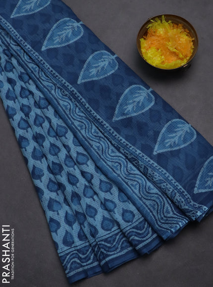 Kota doria saree pastel blue and blue with allover butta prints and printed border