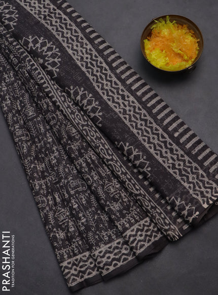 Kota doria saree grey and off white with allover warli prints and printed border