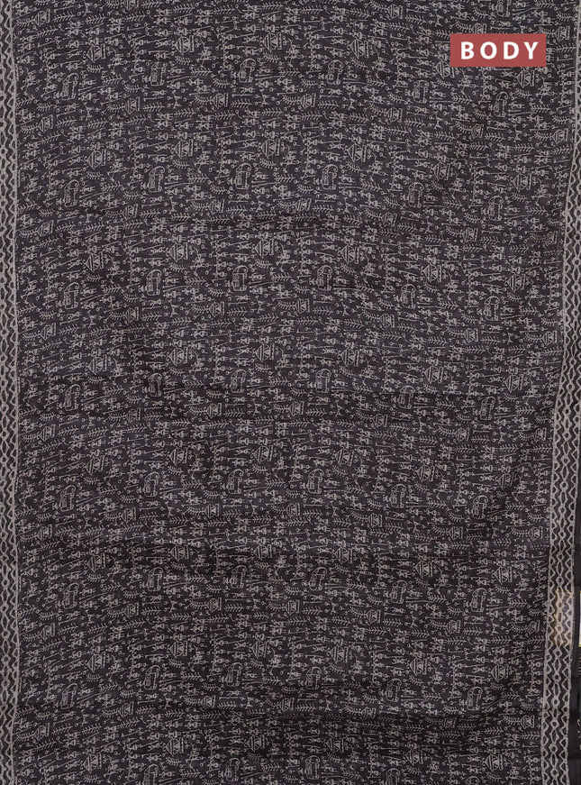 Kota doria saree grey and off white with allover warli prints and printed border