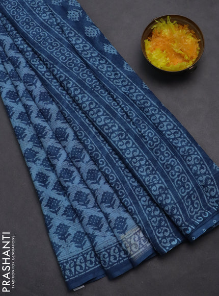 Kota doria saree pastel blue and indigo blue with allover butta prints and printed border