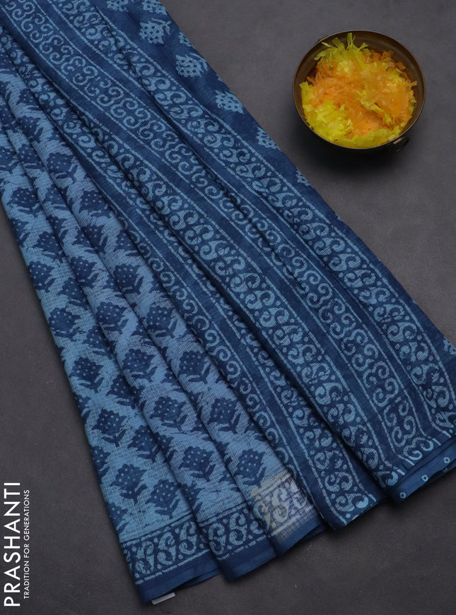 Kota doria saree pastel blue and indigo blue with allover butta prints and printed border