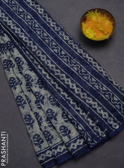Kota doria saree off white and blue with allover butta prints and printed border