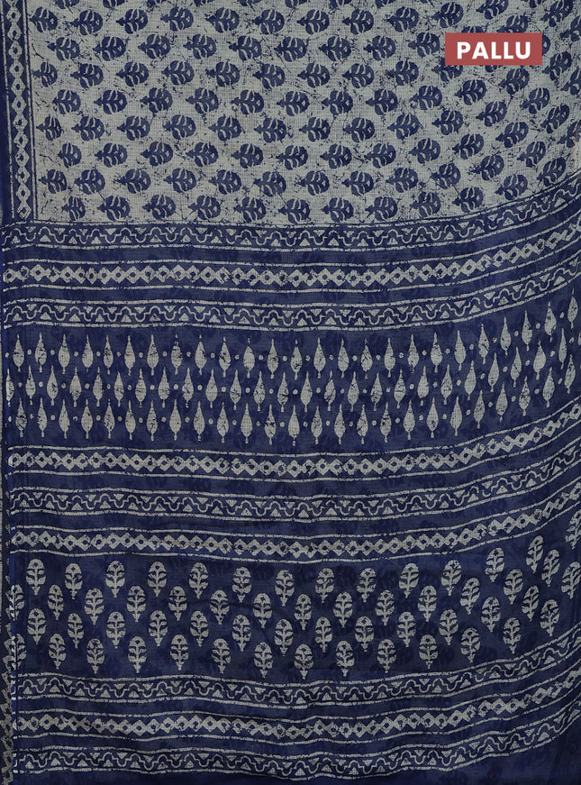 Kota doria saree off white and blue with allover butta prints and printed border