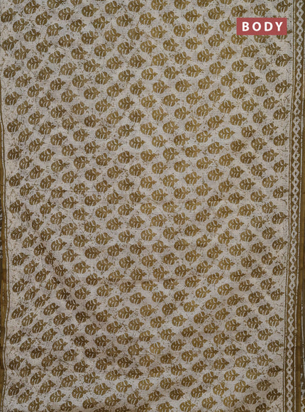 Kota doria saree off white and mehendi green with allover butta prints and printed border