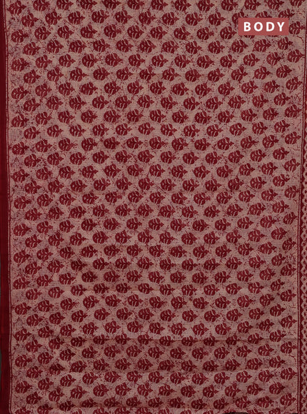 Kota doria saree sandal and maroon with allover butta prints and printed border