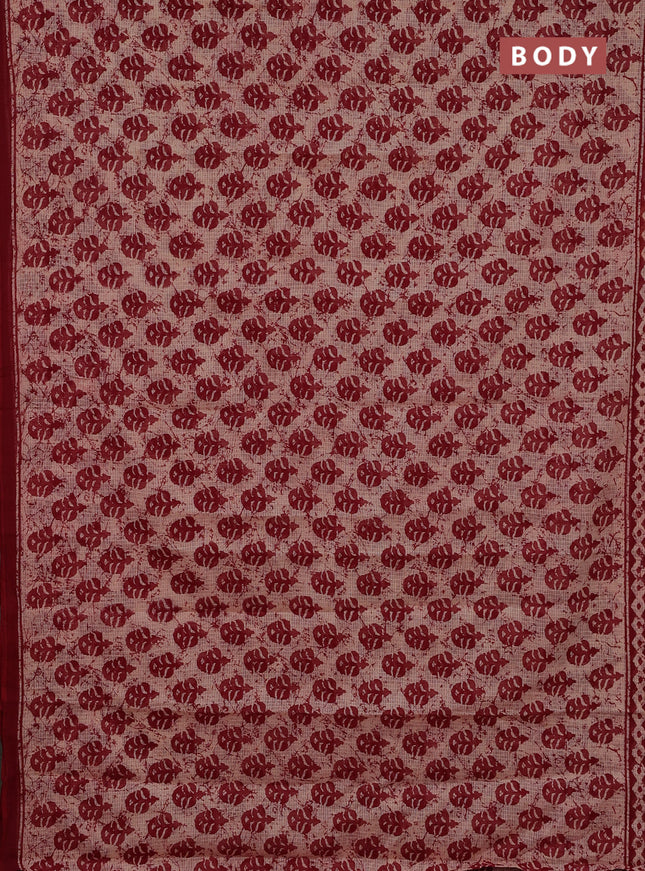 Kota doria saree sandal and maroon with allover butta prints and printed border