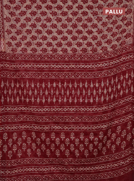 Kota doria saree sandal and maroon with allover butta prints and printed border