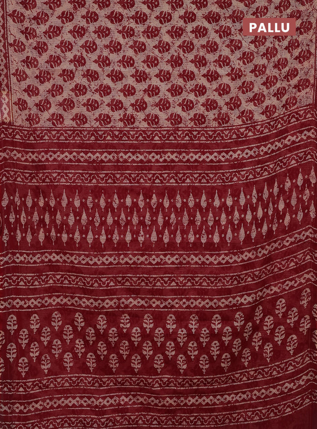 Kota doria saree sandal and maroon with allover butta prints and printed border