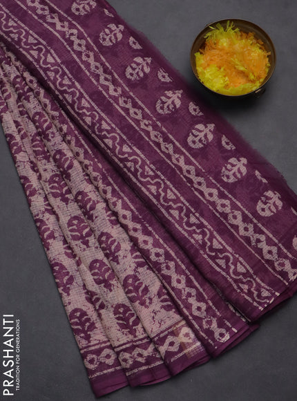 Kota doria saree pastel peach shade and purple with allover butta prints and printed border