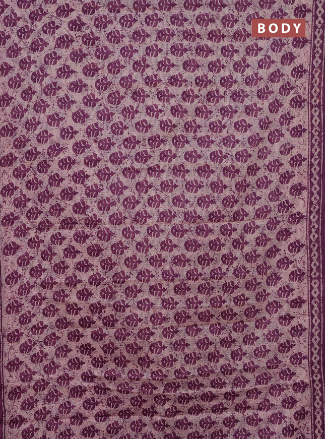 Kota doria saree pastel peach shade and purple with allover butta prints and printed border