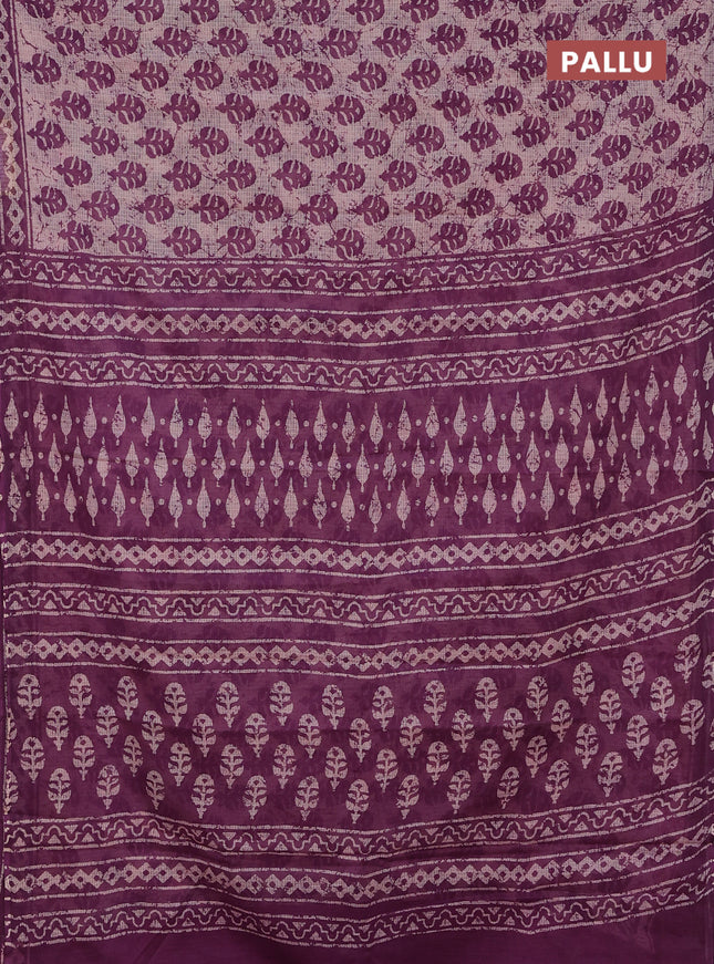 Kota doria saree pastel peach shade and purple with allover butta prints and printed border
