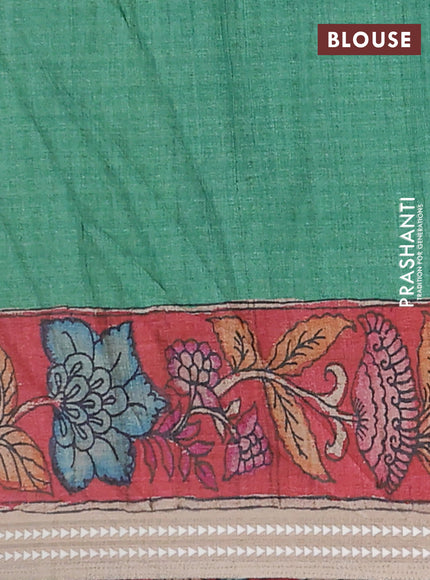 Semi tussar saree wine shade and red with allover kalamkari prints and printed border