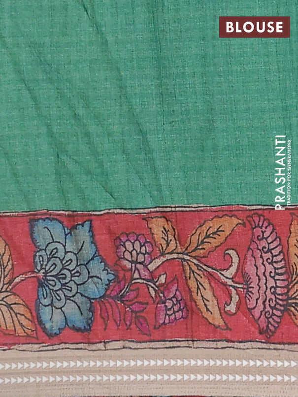 Semi tussar saree wine shade and red with allover kalamkari prints and printed border