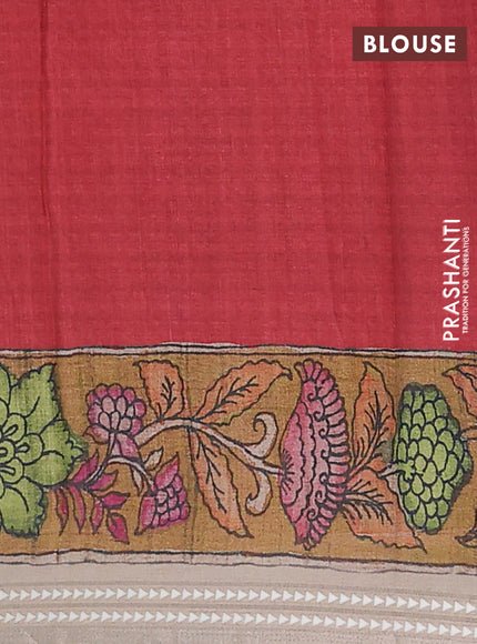 Semi tussar saree mustard yellow and dark mustard with allover kalamkari prints and printed border