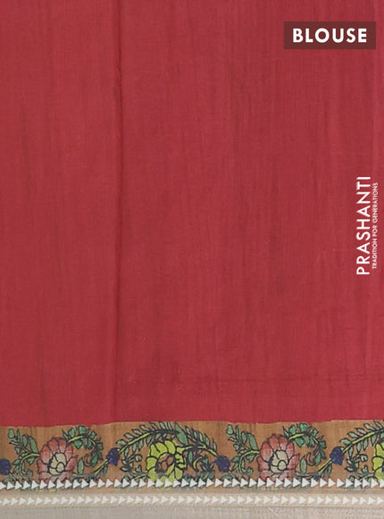 Semi tussar saree yellow and dark mustard with allover kalamkari prints and printed border