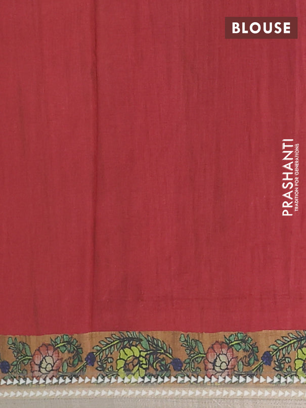 Semi tussar saree yellow and dark mustard with allover kalamkari prints and printed border