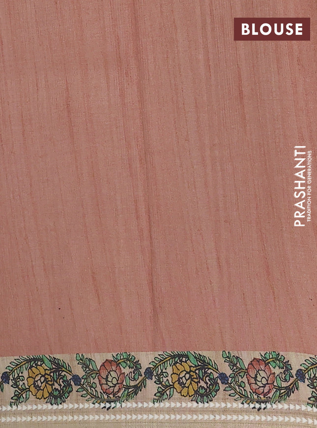 Semi tussar saree wine shade and beige with allover kalamkari prints and printed border