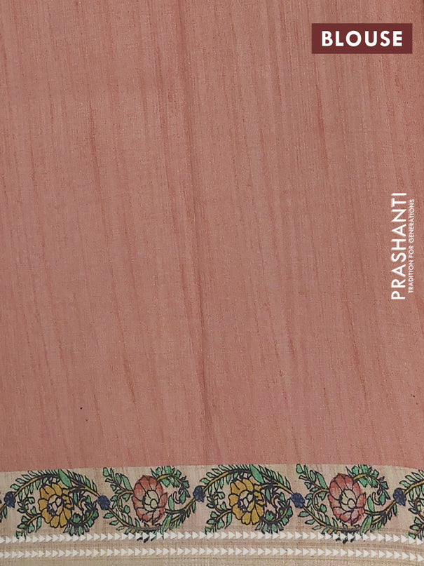 Semi tussar saree wine shade and beige with allover kalamkari prints and printed border