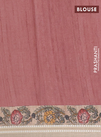 Semi tussar saree grey and beige with allover kalamkari prints and printed border