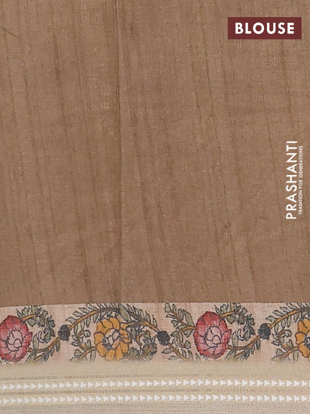 Semi tussar saree mauve pink and beige with allover kalamkari prints and printed border