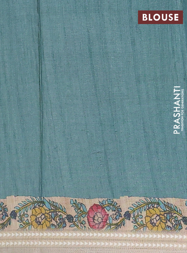 Semi tussar saree brown and beige with allover kalamkari prints and printed border