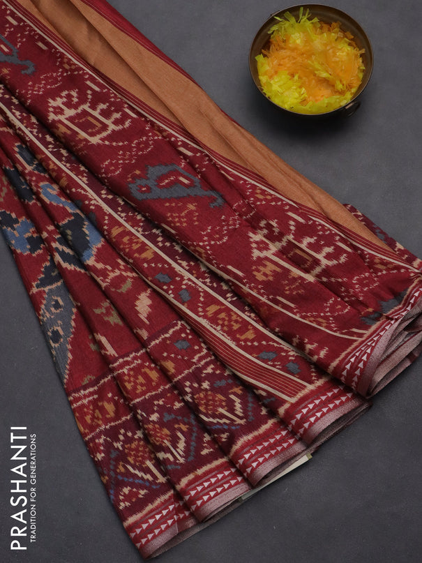 Semi tussar saree maroon and dark magenta pink with allover palota prints and printed border