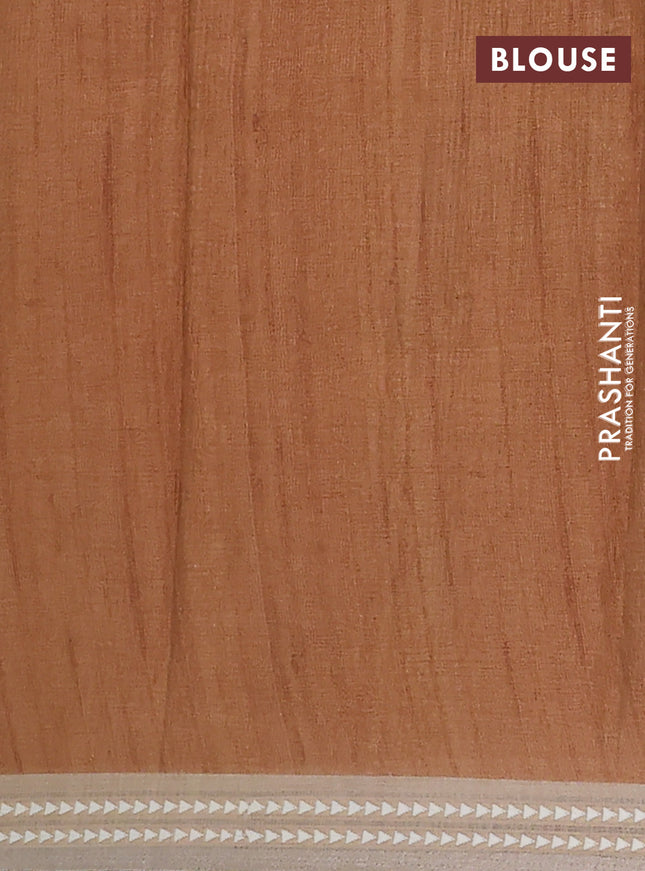 Semi tussar saree mustard yellow and pink with allover kalamkari prints and printed border