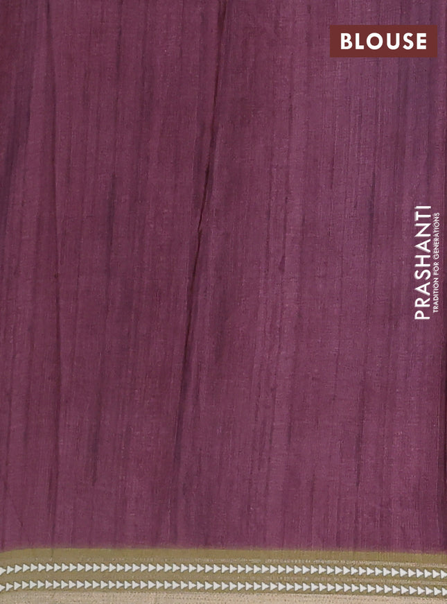 Semi tussar saree pastel purple and yellow shade with allover kalamkari prints and printed border