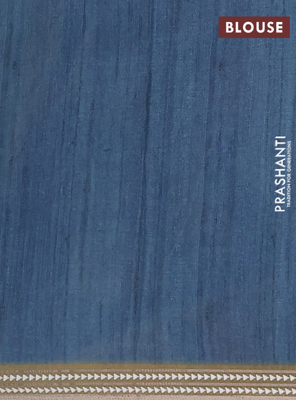 Semi tussar saree green and mustard yellow with allover kalamkari prints and printed border