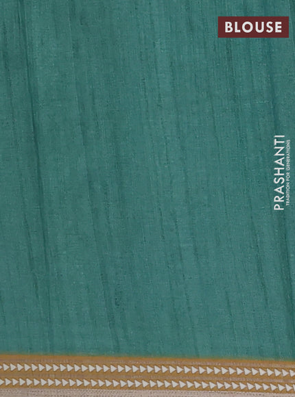 Semi tussar saree peacock green and sandal with allover kalamkari prints and printed border