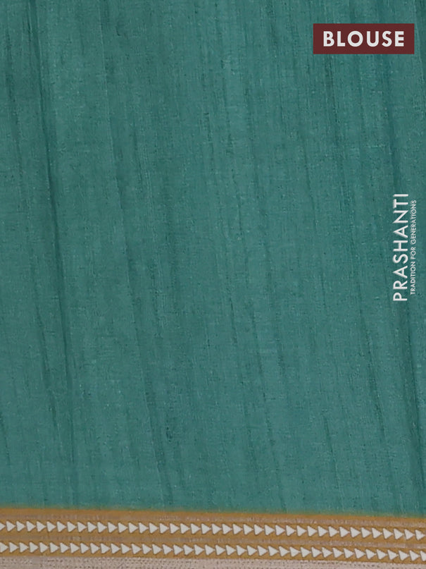 Semi tussar saree peacock green and sandal with allover kalamkari prints and printed border